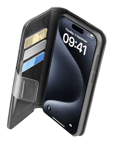 cellularline - Book Agenda - iPhone 15 Pro Max - Eleganz und Funktionalität in Einer Lösung - mit integrierter antibakterieller Microban-Technologie - Schwarz von cellularline
