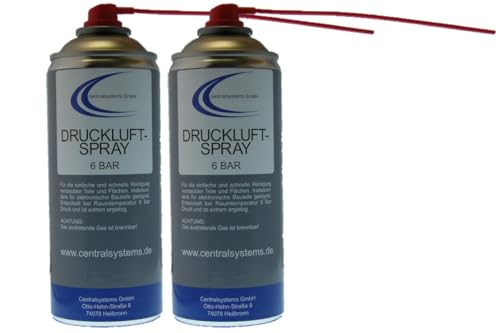 2 Stück Druckluftspray je 400ml mit Sprührohr - Reinigungsspray Druck Luft Sprühdose von centralsystems GmbH