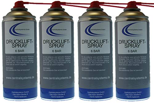 4 Stück Druckluftspray je 400ml mit Sprührohr - Reinigungsspray Druck Luft Sprühdose von centralsystems GmbH