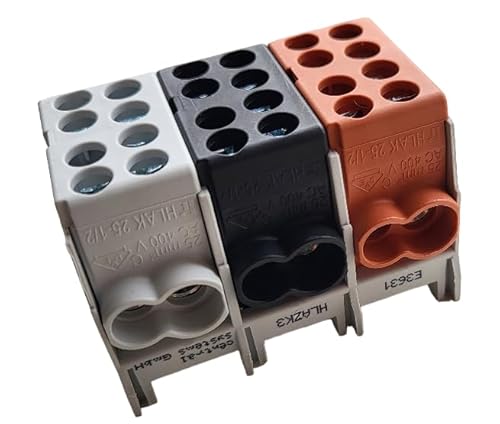 Hauptleitungs Abzweigklemme 3 polig für Hutschiene - VDE GEPRÜFT & MADE IN GERMANY - Strom Verteiler Klemmstein HLAZK3 von centralsystems GmbH