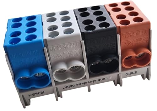 Hauptleitungs Abzweigklemme 4 polig für Hutschiene - VDE GEPRÜFT & MADE IN GERMANY - Strom Verteiler Klemmstein HLAZK4 von centralsystems GmbH