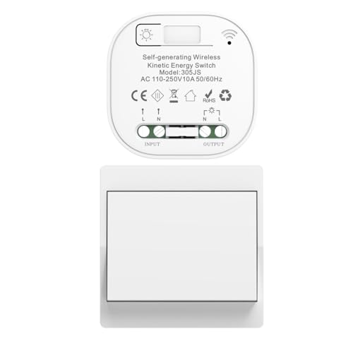 Cerhot funk lichtschalt funkschalt 230v funk lichtschalter ohne batterie set lichtschalter funk wireless light switch funkschalter batterielos funktaster funk-wandschalter für lichter (EU 1Gang 1V1 a) von cerhot