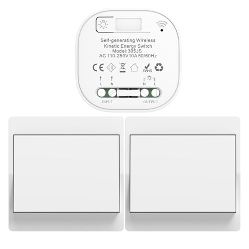 Cerhot funk lichtschalt funkschalt 230v funk lichtschalter ohne batterie set lichtschalter funk wireless light switch funkschalter batterielos funktaster funk-wandschalter für lichter (EU 1Gang 2V1 a) von cerhot