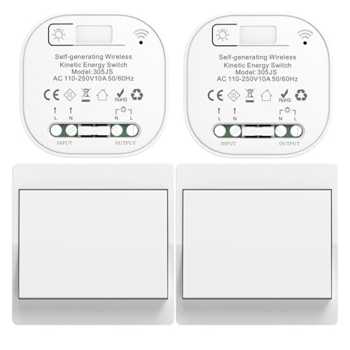 Cerhot funk lichtschalt funkschalt 230v funk lichtschalter ohne batterie set lichtschalter funk wireless light switch funkschalter batterielos funktaster funk-wandschalter für lichter (EU 1Gang 2V2 a) von cerhot