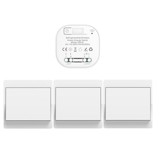 Cerhot funk lichtschalt funkschalt 230v funk lichtschalter ohne batterie set lichtschalter funk wireless light switch funkschalter batterielos funktaster funk-wandschalter für lichter (EU 1Gang 3V1 a) von cerhot