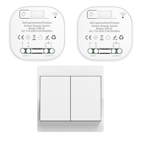 Cerhot funk lichtschalt funkschalt 230v funk lichtschalter ohne batterie set lichtschalter funk wireless light switch funkschalter batterielos funktaster funk-wandschalter für lichter (EU 2Gang 1V2 a) von cerhot