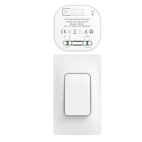 Cerhot funk lichtschalt funkschalt 230v funk lichtschalter ohne batterie set lichtschalter funk wireless light switch funkschalter batterielos funktaster funk-wandschalter für lichter (US 1Gang 1V1 a) von cerhot