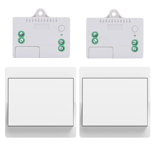 Cerhot funk lichtschalter set outdoor funkschalter 230v funk lichttaster funk-wandschalter funkschalter fernbedienung batterielos kabellose lichtschalter funktaster für Lichter (EU 1Gang 2V2 A) von cerhot