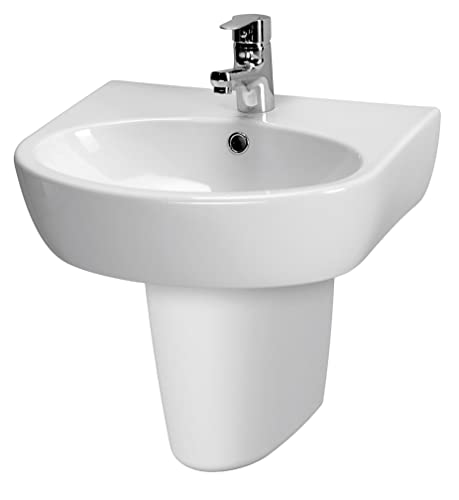 CERSANIT Hängendes Waschbecken Rundes BxT: 50 x 40 cm Handwaschbecken Zentrales Hahnloch Waschtisch aus Keramik Glasierte Oberfläche Weiß von cersanit