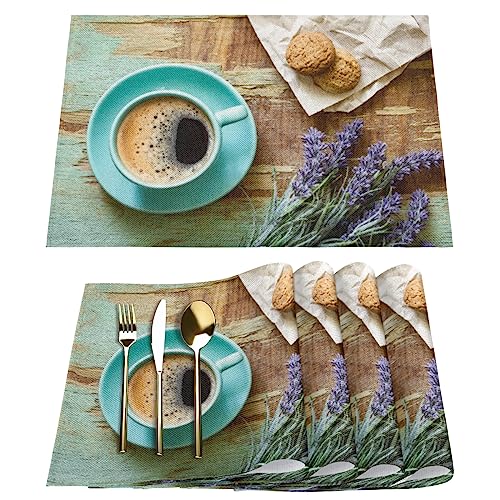 Platzsets mit Kaffee-Lavendel-Plätzchen, hitzebeständig, schmutzabweisend, rutschfest, für Party, Küche, Esstisch, waschbar, langlebig, wiederverwendbar, 30,5 x 45,7 cm, 4 Stück von cfpolar