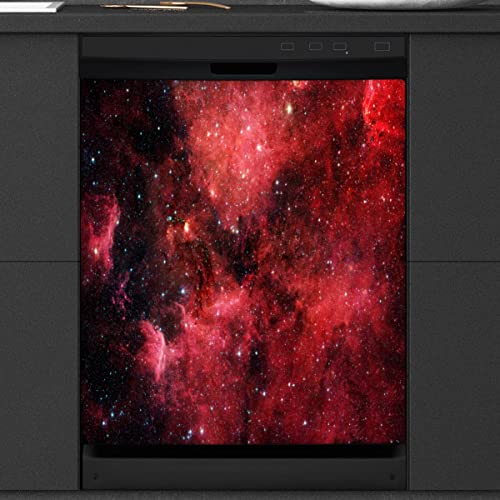 Rote Galaxie Sternenhimmel Geschirrspüler-Magnetabdeckung wasserdichte PVC-Magnet-Panel Kühlschrank-Aufkleber, Haushaltsgeräte Haustür Dekor Abdeckung für Zuhause Küchengeräte 58,4 x 66 cm von cfpolar