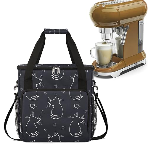 cfpolar Süße Katze Kaffeemaschine Tragetasche Kaffeemaschine Reise Lagerung Tragetasche Kompatibel mit K-Mini oder K-Mini Plus, tragbare Single Serve Kaffee Brewer Fall mit Taschen, für K-Cup Pods von cfpolar