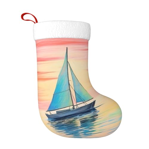 cfpolar Weihnachtsstrümpfe mit Segelboot-Druck, 45 cm, weiche Weihnachtsstrümpfe, klassische Geschenkhalter für Party, Urlaub, Kamin, Dekorationen, Familienzeit, Dekoration, Ornamente von cfpolar