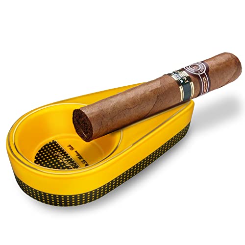 Cgaplus Zigarre Aschenbecher einzelne klassische Keramik Aschenbecher Portable Reise Aschenbecher für Outdoor Home Office Gelb von cgaplus