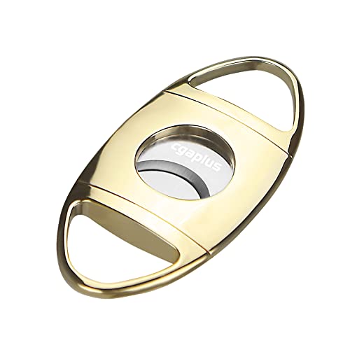 Cgaplus Zigarrenschneider Edelstahl Doppelklingen-Guillotine mit Lederetui Zigarrenschneider für präzisen, perfekten Schnitt (Gold) von cgaplus