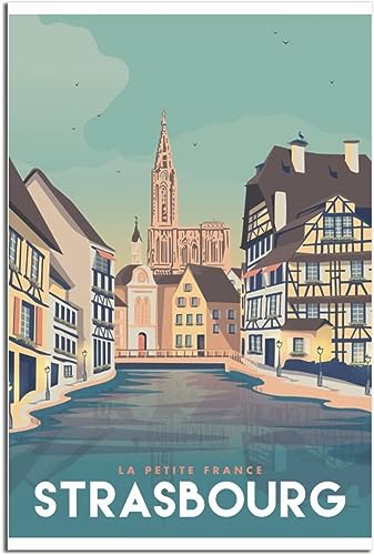 Dekorative Gemälde La Petite France Straßburg Vintage Reise Poster Malerei Wand Kunst Wandbild Leinwand Dekorative Gemälde Ungerahmt 30x45cm von cgltd