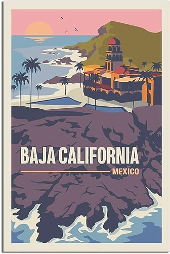 Dekorative Gemälde Mexiko Baja California Vintage Reiseposter Wandposter Leinwand Kunst Wandbild Home Decor Gemälde Ungerahmt 30x45cm von cgltd