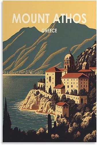 Leinwand Poster Berg Athos Griechenland Küste Vintage Reise Poster Leinwand Wandgemälde Home Decor Kunst Wandmalerei Ungerahmt 50x75cm von cgltd