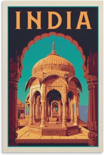 Leinwand Poster Indien Vintage Reise Poster Wandgemälde Home Decor Leinwand Kunst Wandmalerei Ungerahmt 50x75cm von cgltd