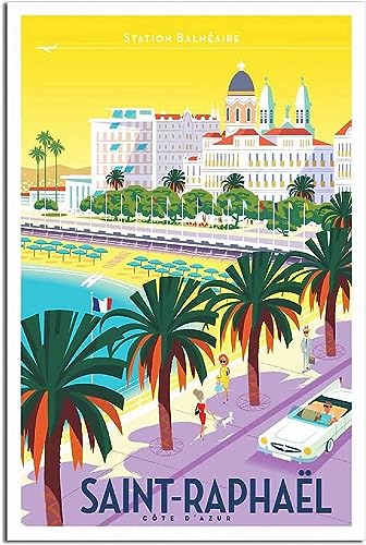 Leinwand-Poster Saint Raphael Skyline Vintage Reise Poster Malerei Wandgemälde Leinwand Home Dekoration Kunst Ungerahmt 40x60cm von cgltd