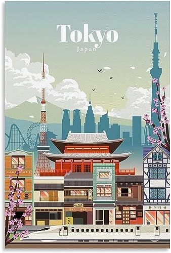 Leinwandkunst Japan Kyoto Vintage Reiseplakat Leinwand Poster an der Wand Kunst Wandmalerei Dekor Ungerahmt 60x90cm von cgltd