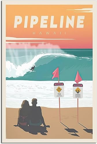 Leinwandkunst Pipeline Hawaii Surf Vintage Reise Poster Wand Poster Home Dekoration Malerei Kunst Wandbild die Ungerahmt 60x90cm von cgltd