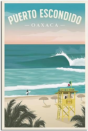 cgltd Dekorative Gemälde Puerto Escondido Oaxaca Mexiko Surf Vintage Reiseposter Wandgemälde Raumdekoration Leinwandgemälde Kunstwandgemälde Ungerahmt 30x45cm von cgltd