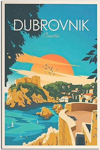 cgltd Leinwand-Poster Kroatien Dubrovnik Vintage-Reiseposter, Wandposter, Gemälde, Heimdekoration, Leinwandkunst Ungerahmt 40x60cm von cgltd