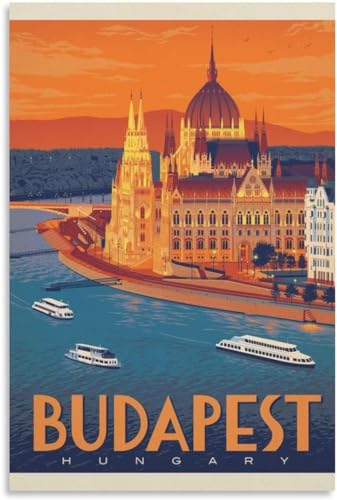 cgltd Leinwand-Poster Ungarn Budapest Vintage Reiseposter, dekorative Drucke, Wandgemälde, Kunstwandbild, Leinwand Ungerahmt 40x60cm von cgltd