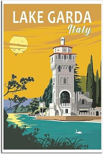 cgltd Leinwandkunst Gardasee, Italien, Vintage-Reiseposter, Heimdekoration, dekorative Bilder für das Wohnzimmer Ungerahmt 60x90cm von cgltd