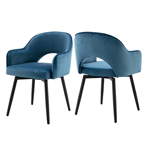 chairus 2 Stück Samt Esszimmerstühle 360° Drehbar Küchensessel Armlehnstuhl Gepolsterte Seitenstühle für Zuhause Büro Wohnzimmer (Blau-2(Samt)) von chairus