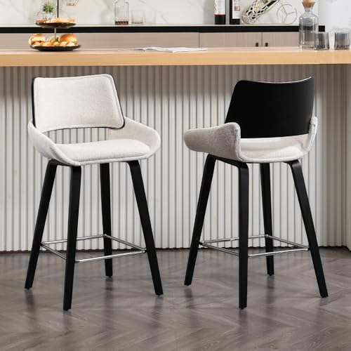 chairus 2er Set Barhocker Kunstfell Barstuhl mit Holzbeine Barhocker mit Lehne Thekenhocker für Esszimmer Tresenhocker für Küche (Weiß-2) von chairus