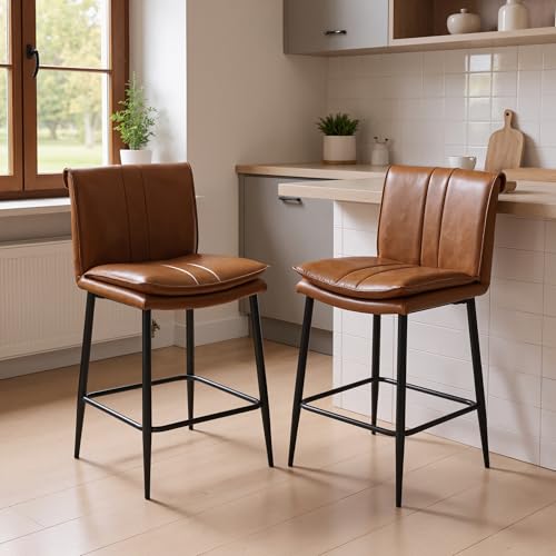 chairus 2er Set Barhocker PU Leder Gepolsterte Barstühle für Küche Armlose Thekenhoker Hochstühle Kücheninsel Wohnzimmer (Braun) von chairus