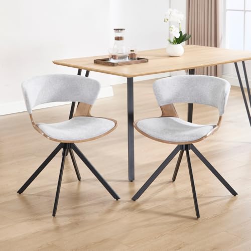 chairus 2er Set Esszimmerstühle Leinen Küchenstühle Armlose Stühle Esszimmer Moderne Polsterstühle mit Metallbeine Akzentstühle für Küche (Grau-2) von chairus