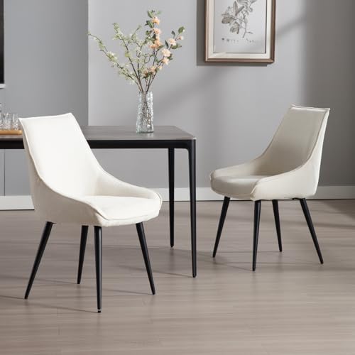 chairus 2er Set Esszimmerstühle aus Chenille Gepolsterte Küchenstühle für Wohnzimmer Armlose Akzentstühle für Esszimmer (Weiß) von chairus