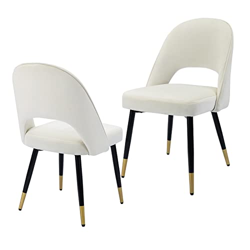 chairus 2er Set Esszimmerstühlen aus Samt für Küche Wohnzimmer Modern Armloser Bürostuhl Polsterstuhl Seitenstühle Hohler Rückenmit Metallbeinen (Beige-2) von chairus