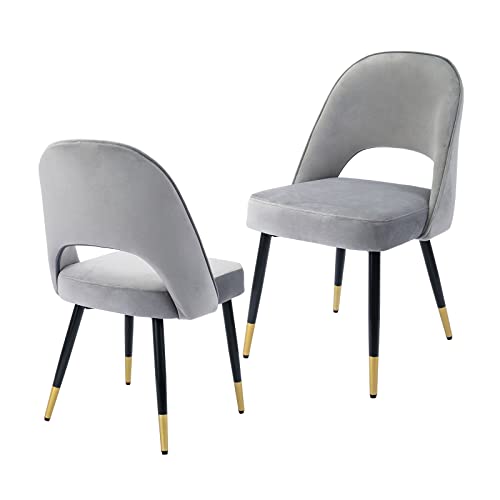 chairus 2er Set Esszimmerstühlen aus Samt für Küche Wohnzimmer Modern Armloser Bürostuhl Polsterstuhl Seitenstühle Hohler Rückenmit Metallbeinen (Grau-2) von chairus