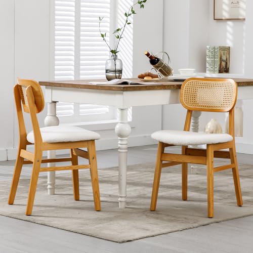 chairus 2er Set Kunstfell Esszimmerstühle für Küchen Rattan Akzentstühle für Esszimmer Polsterstuhl mit Massivholzbeinen für Wohnzimmer (Beige-2) von chairus