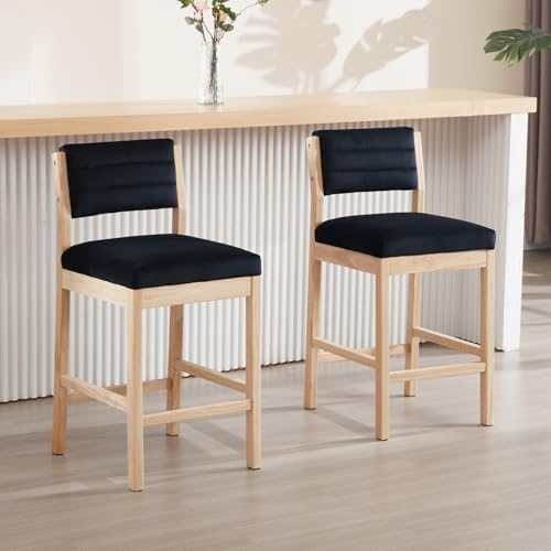 chairus 2er Set Samt Barhocker für Küchen Vintage Barstuhl Tresenhocker mit Massivholzbeinen für esszimmer Wohnzimmer (Schwarz) von chairus