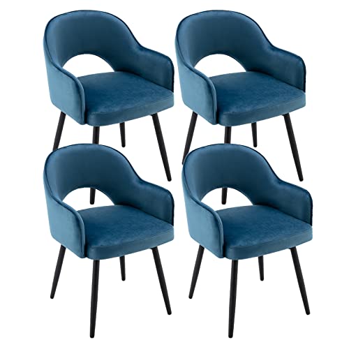 chairus 4 Stück Samt Esszimmerstühle 360° Drehbar Küchensessel Armlehnstuhl Gepolsterte Seitenstühle für Zuhause Büro Wohnzimmer (Blau-4(Samt)) von chairus
