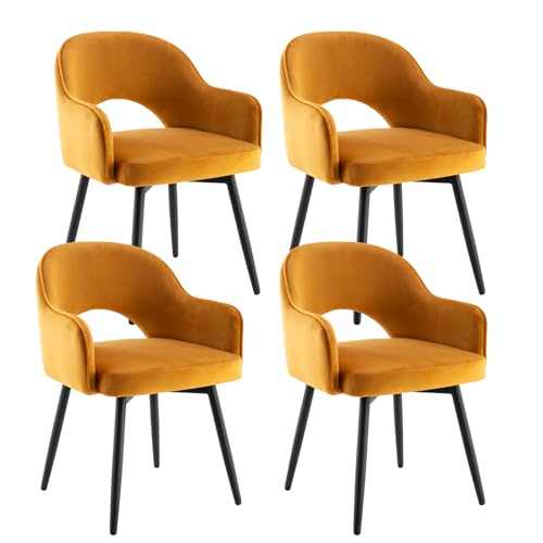 chairus 4 Stück Samt Esszimmerstühle 360° Drehbar Küchensessel Armlehnstuhl Gepolsterte Seitenstühle für Zuhause Büro Wohnzimmer (Gelb-4(Samt)) von chairus
