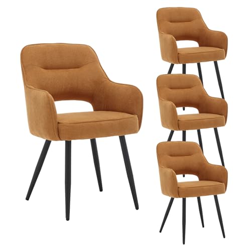 chairus 4er Set Esszimmerstühle Gepolsterte Küchenstühle aus Chenille Essstühle Armlehnstuhl für Wohnzimmer Akzentstühle mit Armlehne Schlafzimmer，Gelb von chairus