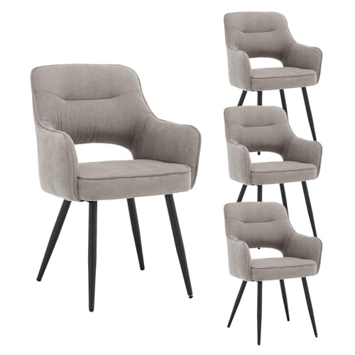 chairus 4er Set Esszimmerstühle Gepolsterte Küchenstühle aus Chenille Essstühle Armlehnstuhl für Wohnzimmer Akzentstühle mit Armlehne Schlafzimmer，Grau von chairus