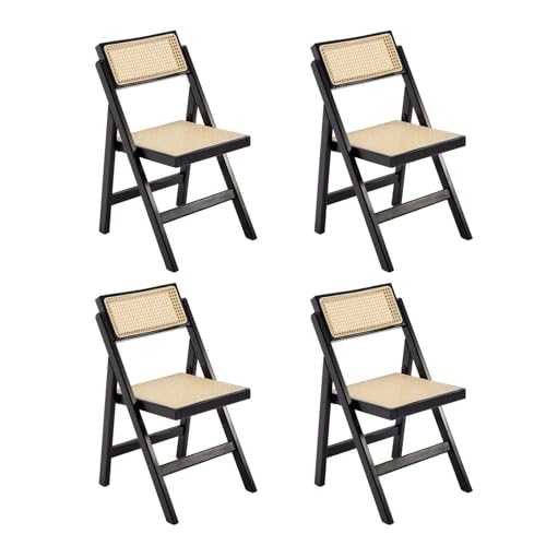 chairus 4er Set Esszimmerstühle für Küche Klappstühle aus Rattan Vintage Küchenstühle Klappbare Akzentstühle für Esszimmer Wohnzimmer (Schwarz-4) von chairus