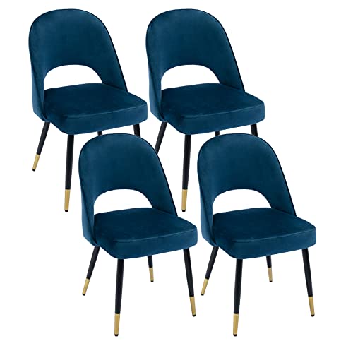 chairus 4er Set Esszimmerstühlen aus Samt für Küche Wohnzimmer Modern Armloser Bürostuhl Polsterstuhl Seitenstühle Hohler Rückenmit Metallbeinen (Blau-4) von chairus