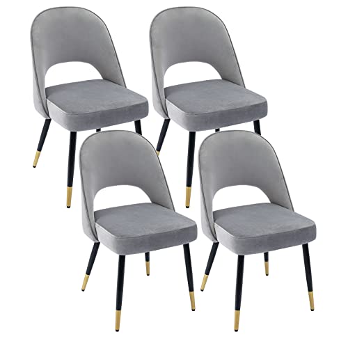 chairus 4er Set Esszimmerstühlen aus Samt für Küche Wohnzimmer Modern Armloser Bürostuhl Polsterstuhl Seitenstühle Hohler Rückenmit Metallbeinen (Grau-4) von chairus