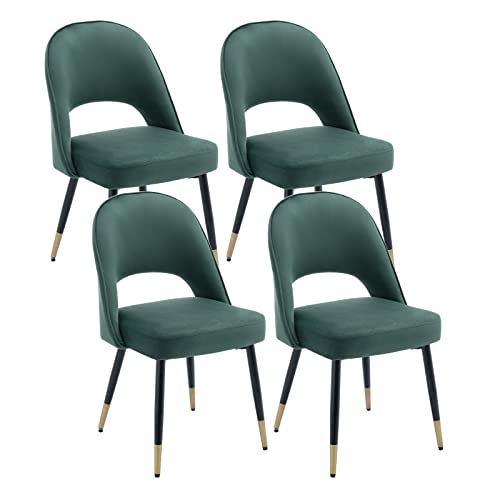 chairus 4er Set Esszimmerstühlen aus Samt für Küche Wohnzimmer Modern Armloser Bürostuhl Polsterstuhl Seitenstühle Hohler Rückenmit Metallbeinen (Grün-4) von chairus