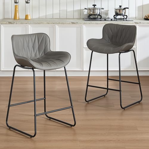 chairus Barhocker 2er Set PU-Leder Barstuhl für Kücheninsel Küchenhocker mit Lehne Thekenhocker mit Fußstütze Tresenhocker für Hausbar (Grau-2) von chairus