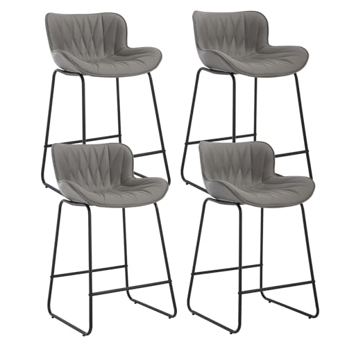 chairus Barhocker 2er Set PU-Leder Barstuhl für Kücheninsel Küchenhocker mit Lehne Thekenhocker mit Fußstütze Tresenhocker für Hausbar (Grau-4) von chairus