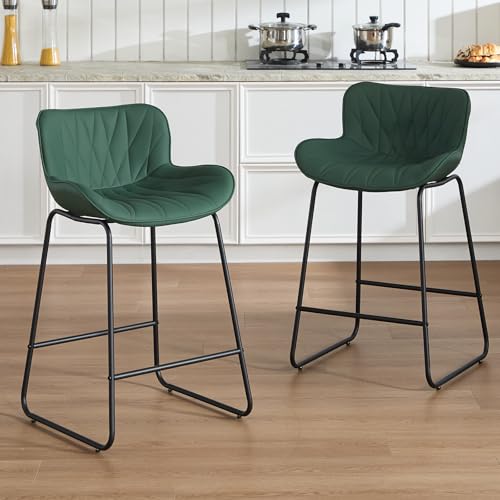 chairus Barhocker 2er Set PU-Leder Barstuhl für Kücheninsel Küchenhocker mit Lehne Thekenhocker mit Fußstütze Tresenhocker für Hausbar (Grün-2) von chairus
